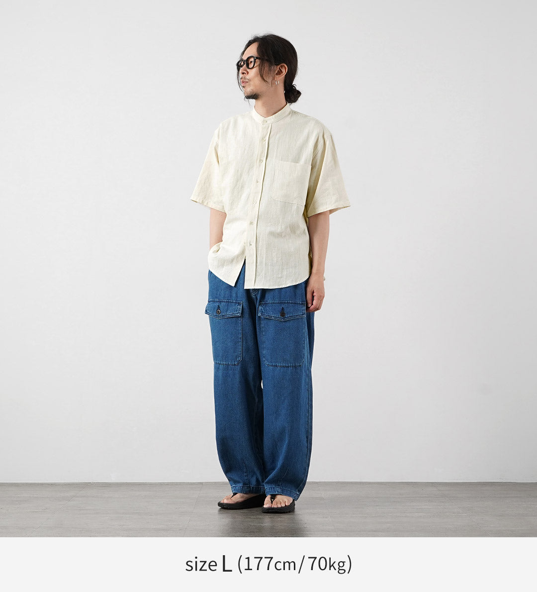 KEMA DESIGNS / Hemp Organic Cotton Half-Sleeve Band-Collar Shirt