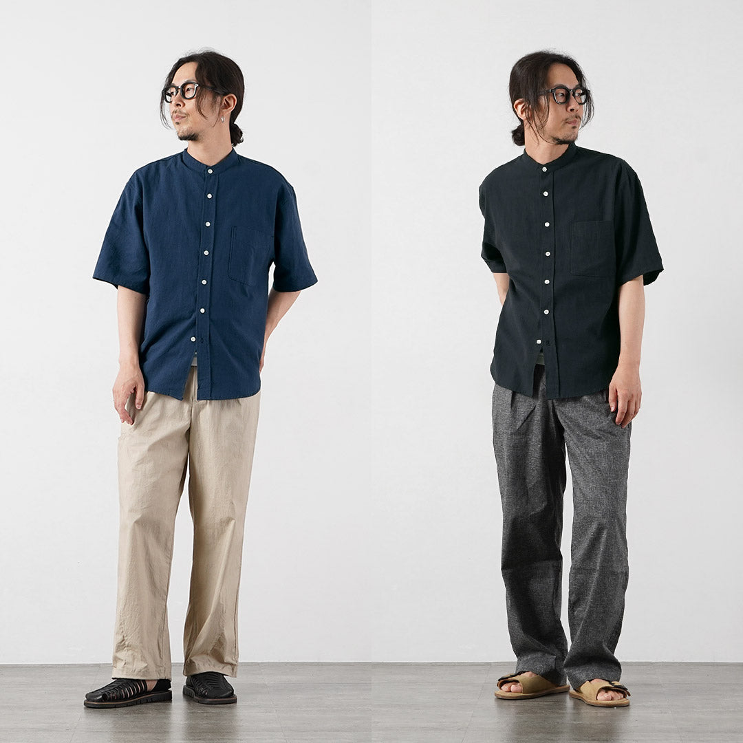 KEMA DESIGNS / Hemp Organic Cotton Half-Sleeve Band-Collar Shirt