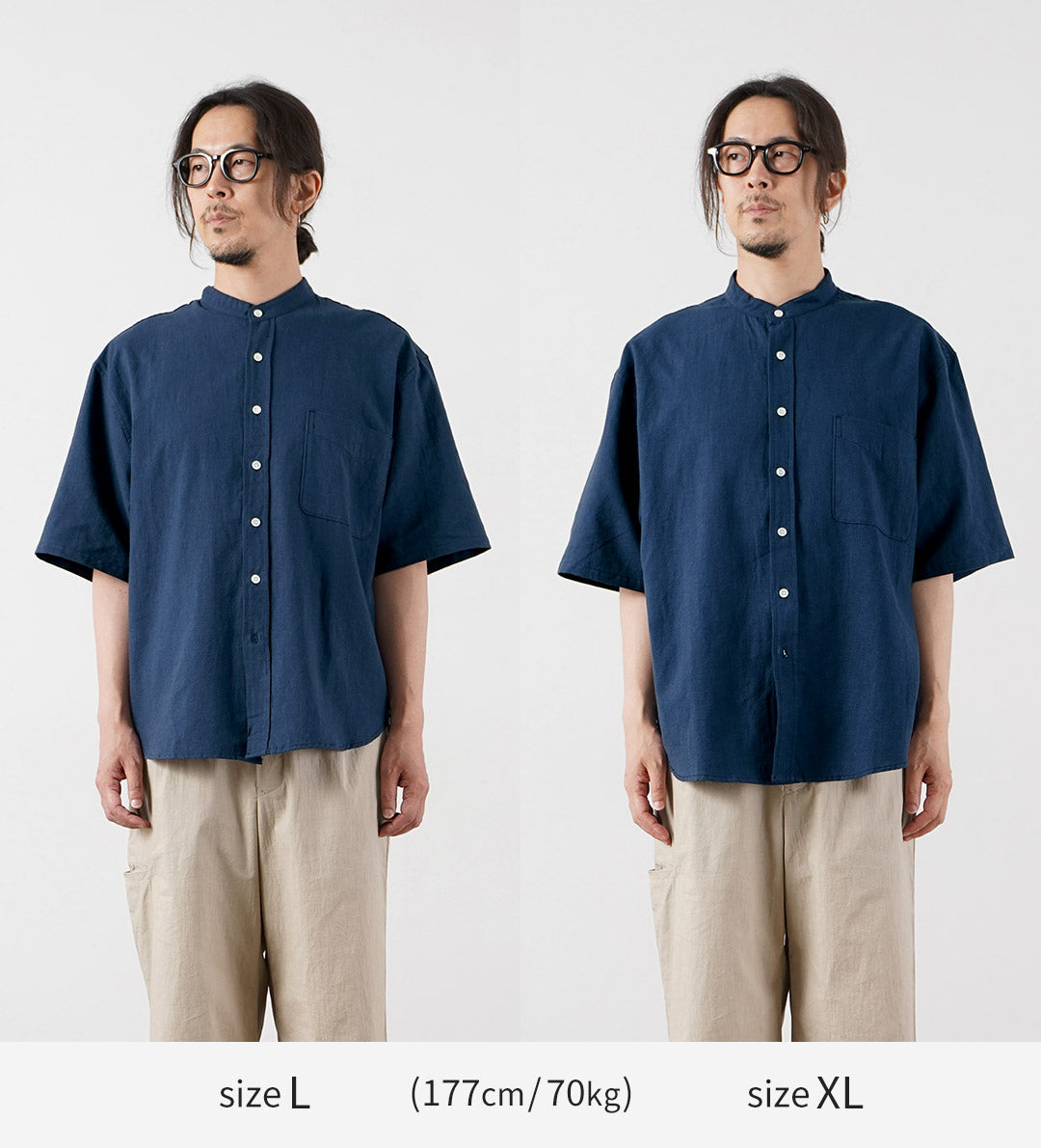 KEMA DESIGNS / Hemp Organic Cotton Half-Sleeve Band-Collar Shirt