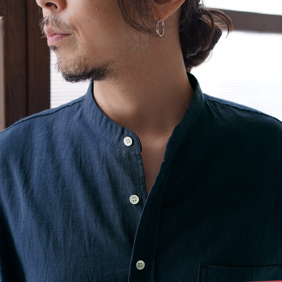 KEMA DESIGNS / Hemp Organic Cotton Half-Sleeve Band-Collar Shirt