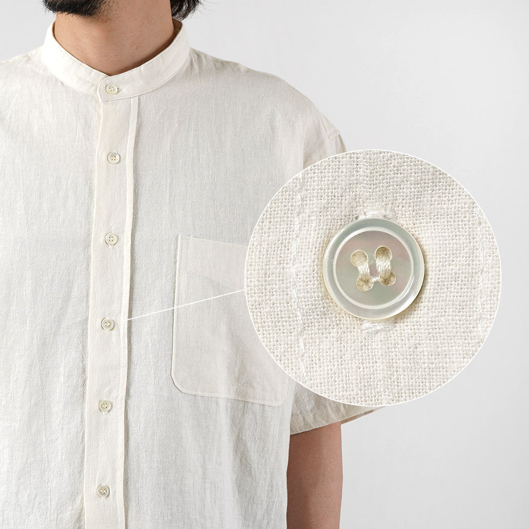 KEMA DESIGNS / Hemp Organic Cotton Half-Sleeve Band-Collar Shirt