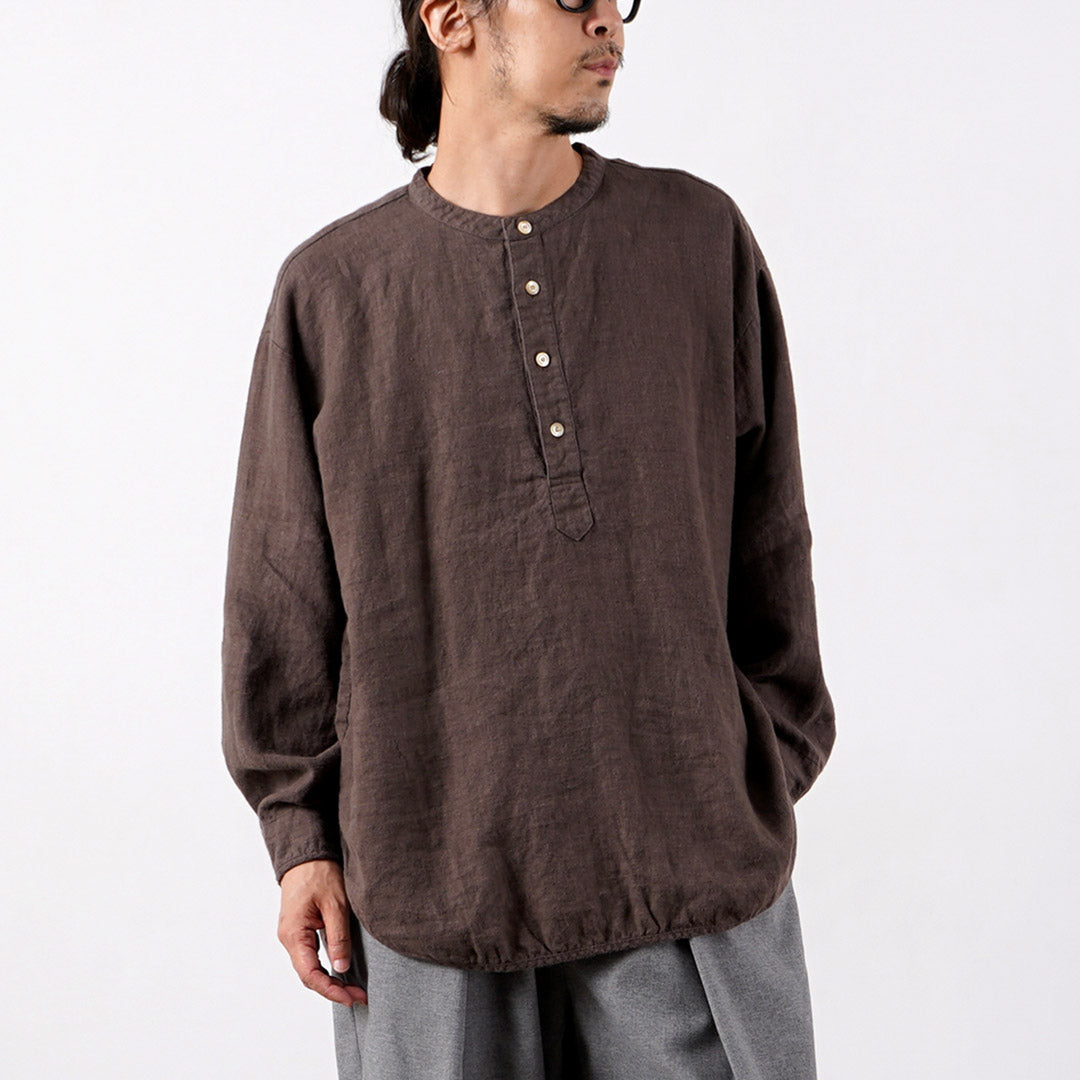 KEMA DESIGNS / Brushed Linen Henley Neck L/S Woven T-Shirt