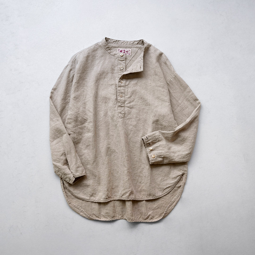 KEMA DESIGNS / Brushed Linen Henley Neck L/S Woven T-Shirt