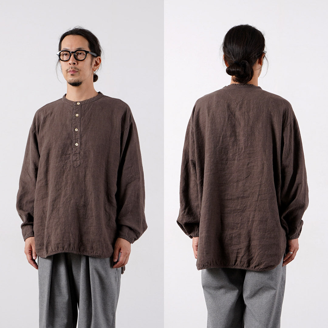 KEMA DESIGNS / Brushed Linen Henley Neck L/S Woven T-Shirt
