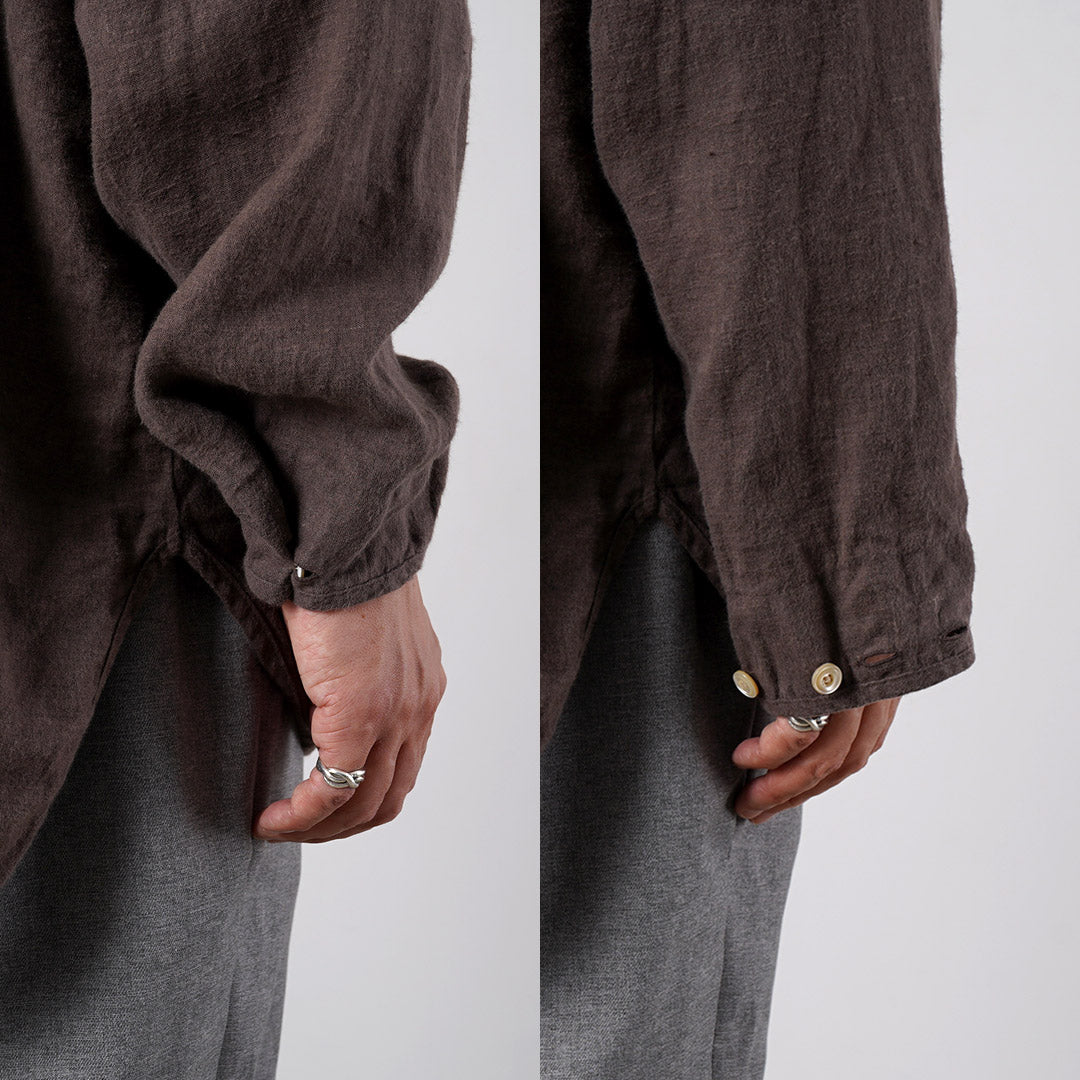 KEMA DESIGNS / Brushed Linen Henley Neck L/S Woven T-Shirt