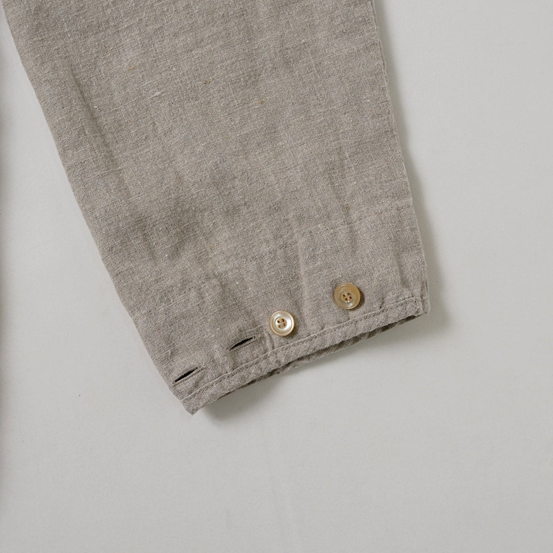 KEMA DESIGNS / Brushed Linen Henley Neck L/S Woven T-Shirt