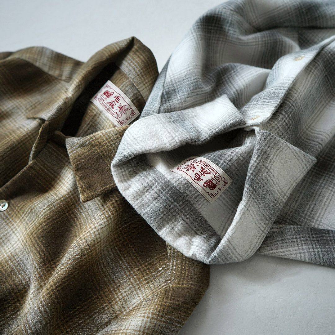 KEMA DESIGNS / 리넨 울 아문센 옴브레 오픈 칼라 셔츠