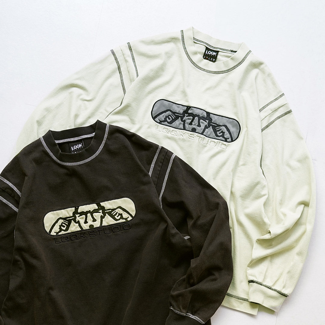 LQQK STUDIO / Graphic Stitch Crew Neck Long Sleeve T-Shirt