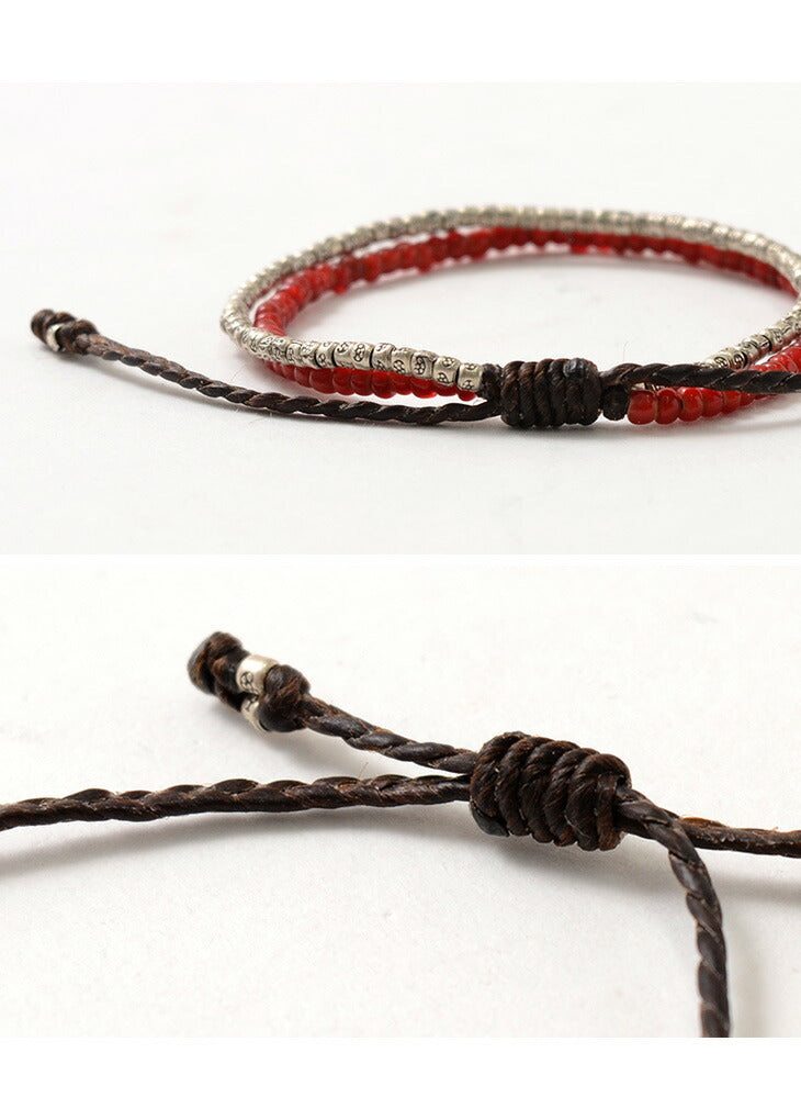 PHADUA / Two strands waxed cord bracelet (white heart/silver)