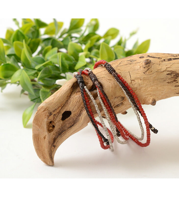 PHADUA / Two strands waxed cord anklet (white heart/silver)