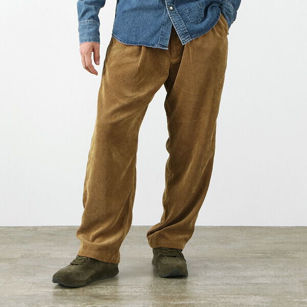 Polyester Thick-Ribbed Corduroy 2-Tuck Trousers