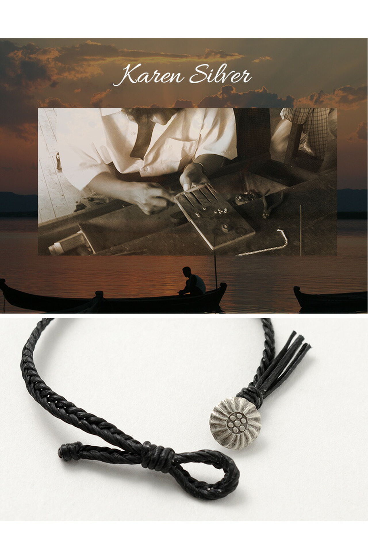 PHADUA Wax Cord Concho Bracelet With Fishbone Braid
