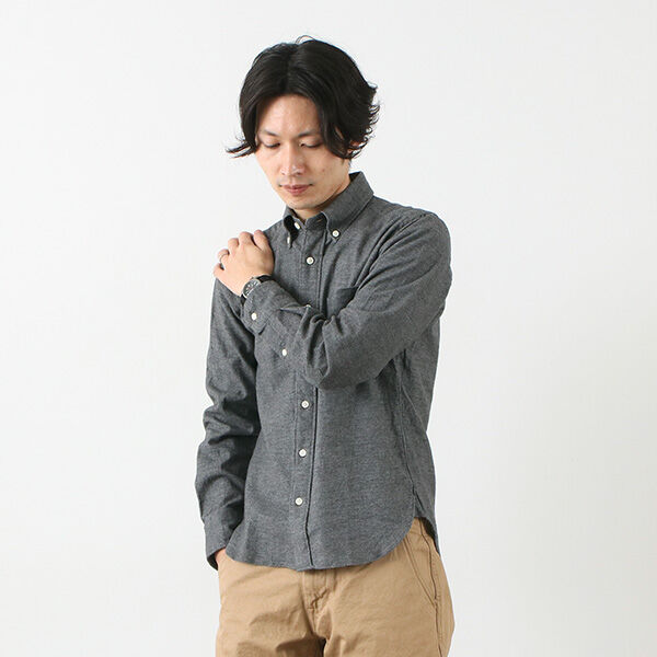 Stretch plain flannel button-down shirt