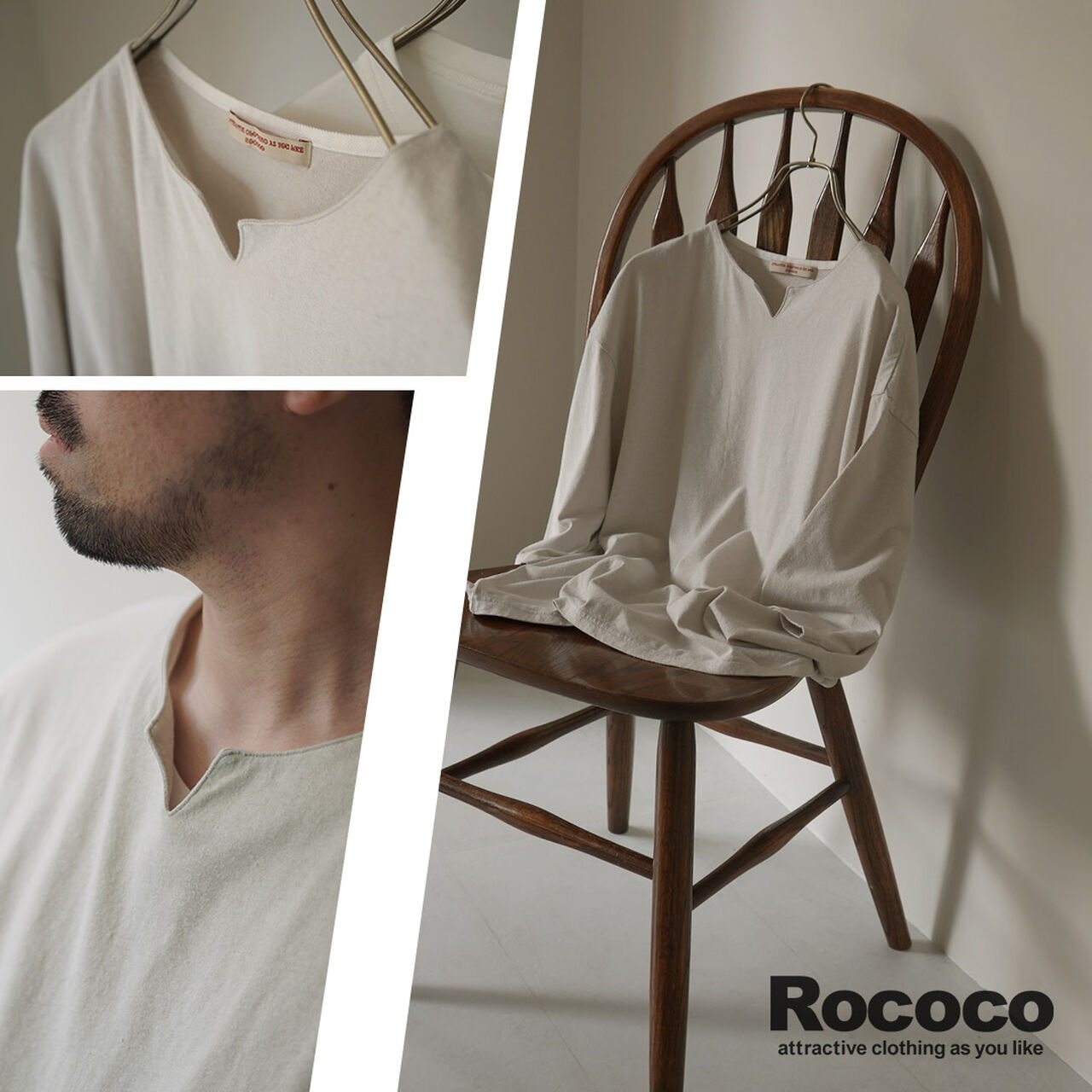 Linen Cotton Key Neck T-Shirt,, large image number 5