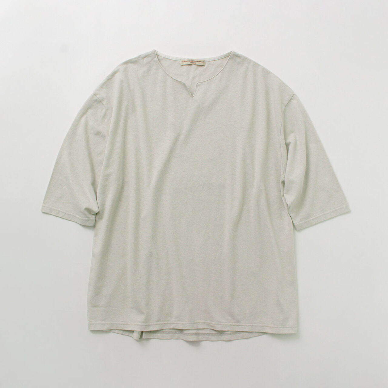 Linen Cotton Key Neck T-Shirt,, large image number 3
