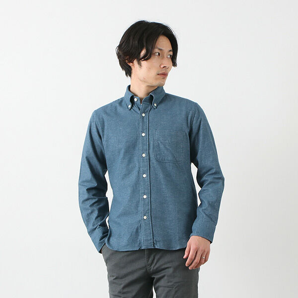 Stretch plain flannel button-down shirt