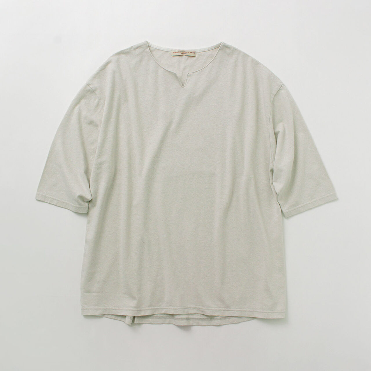 Linen Cotton Key Neck T-Shirt,, large image number 0