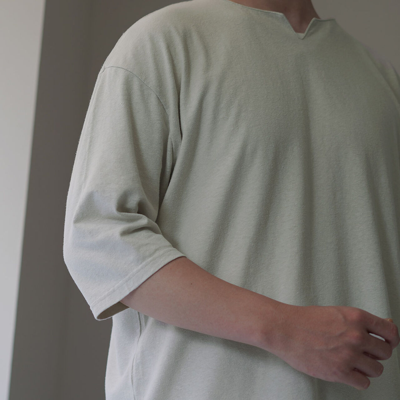 Linen Cotton Key Neck T-Shirt,, large image number 9