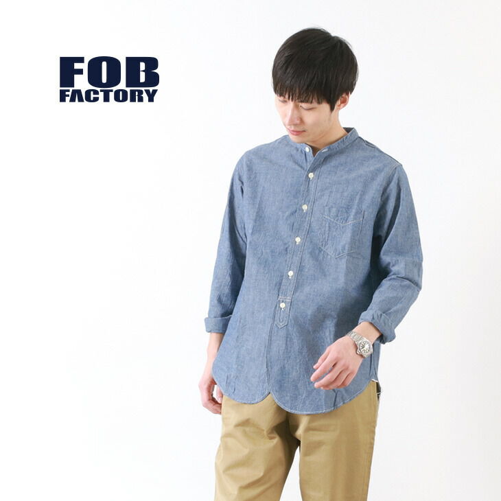 F3428 Selvig chambray band collar shirt/long sleeves