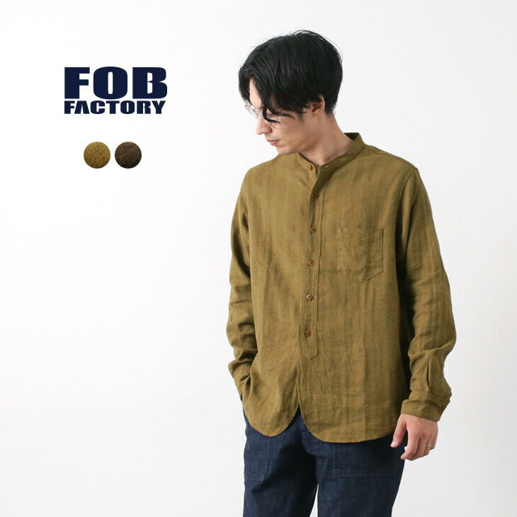 F3454 Linen cotton band collar shirt